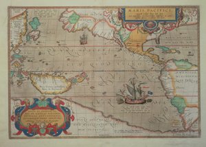 Karta över Stilla havet, Kina och Amerika, 1589 av Abrahamus Ortelius (l527-98) (för detaljer se 84597)